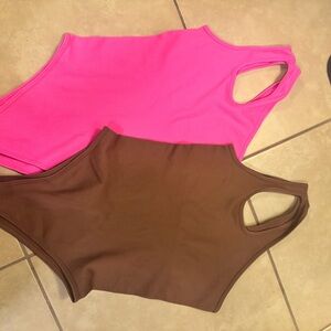 Stylish Pink and Brown Women's Bodysuit Set